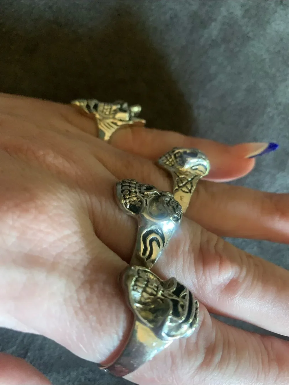 Set of 4 Stainless Steel Vintage Steampunk Biker Skull Rings